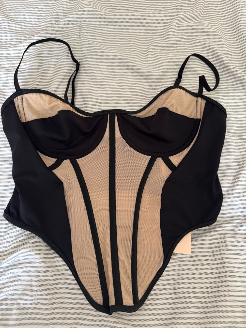 Black and Nude Mesh Corset Top
